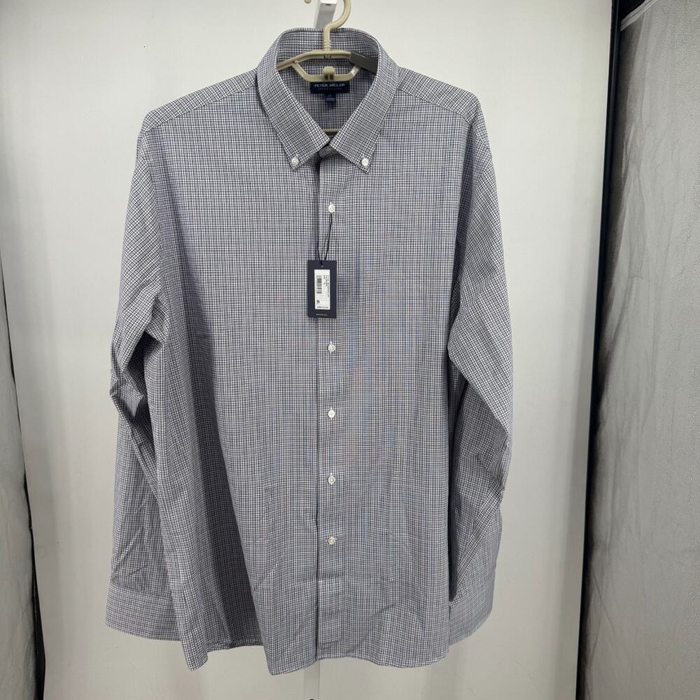 Peter Millar Crown Crafted Porter Performance Poplin Sport Shirt Men XL Blue NWT